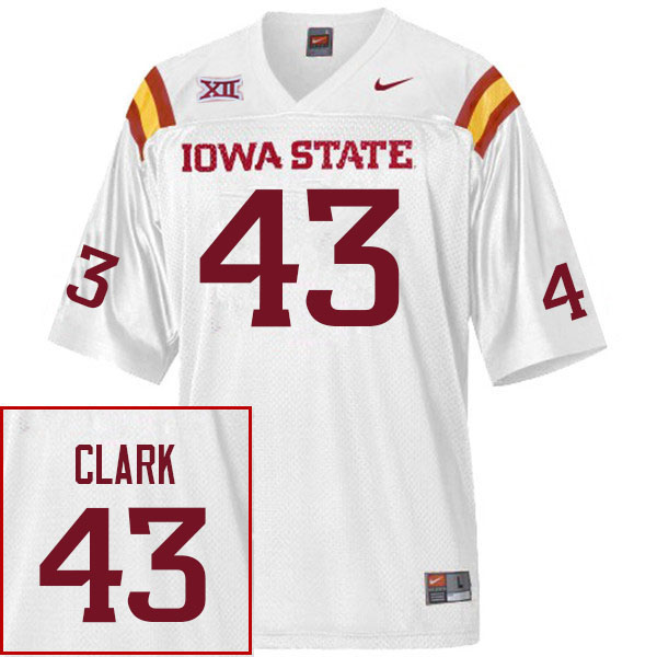 Men #43 Tucker Clark Iowa State Cyclones College Football Jerseys Stitched Sale-White - Click Image to Close
